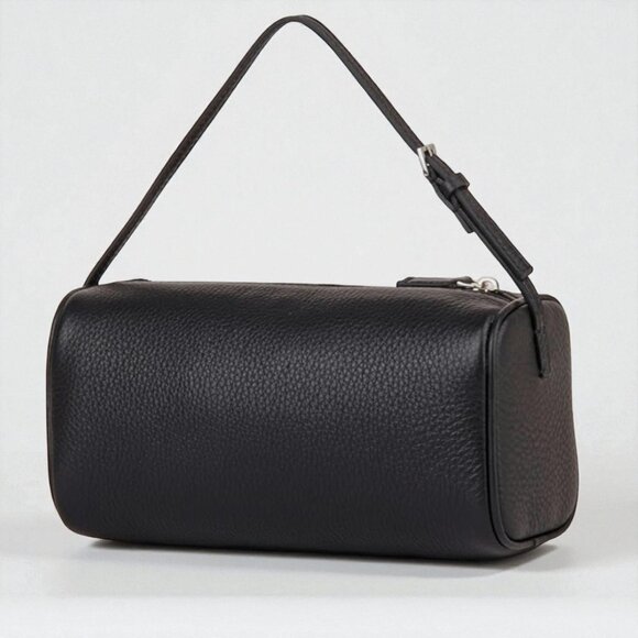 LUXE 4 LESS | 90s Style Black Full-Grain  Leather Barrel Bag — Brand New black - Picture 1 of 6